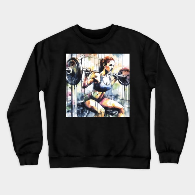 Artistic illustration of a woman lifting weights in the gym Crewneck Sweatshirt by WelshDesigns